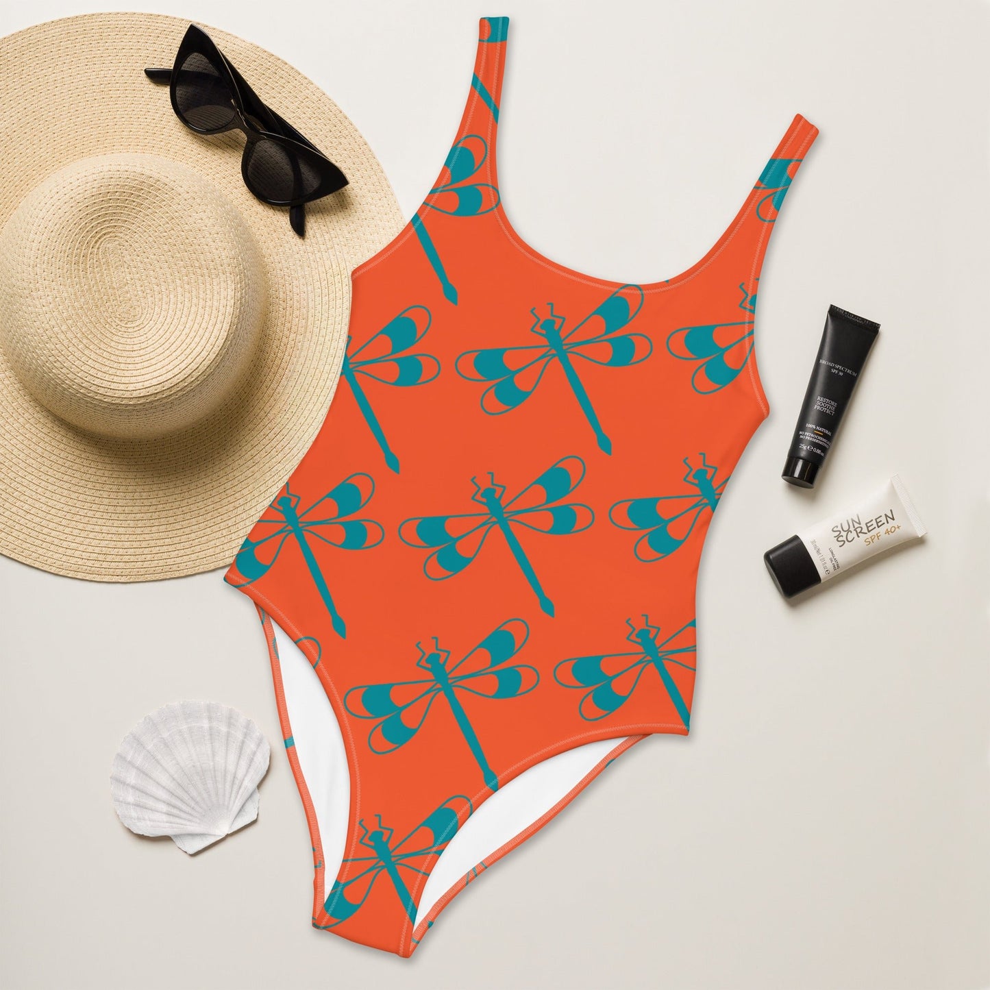 Women's One - Piece Swimsuit, Orange Bathing Suit, vacation swimwear, holiday travel swimwear, mothers day gift - PratSN