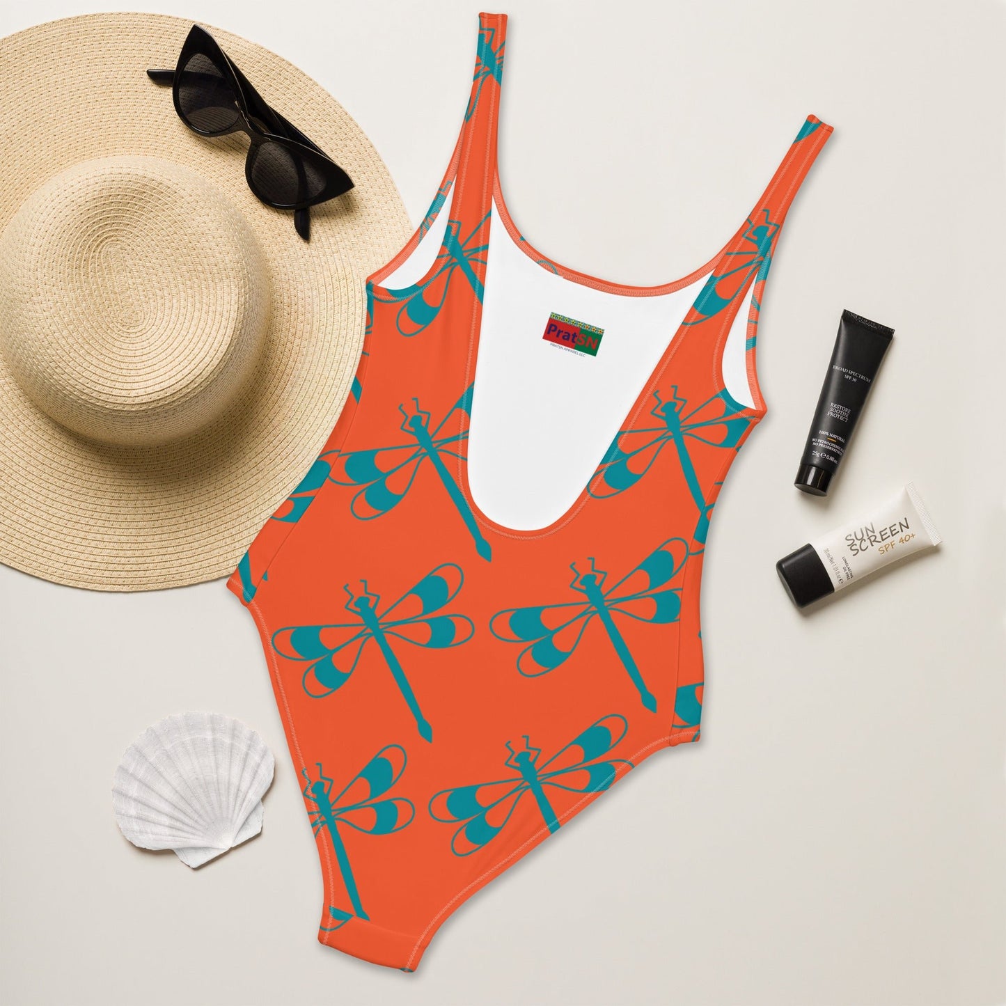 Women's One - Piece Swimsuit, Orange Bathing Suit, vacation swimwear, holiday travel swimwear, mothers day gift - PratSN