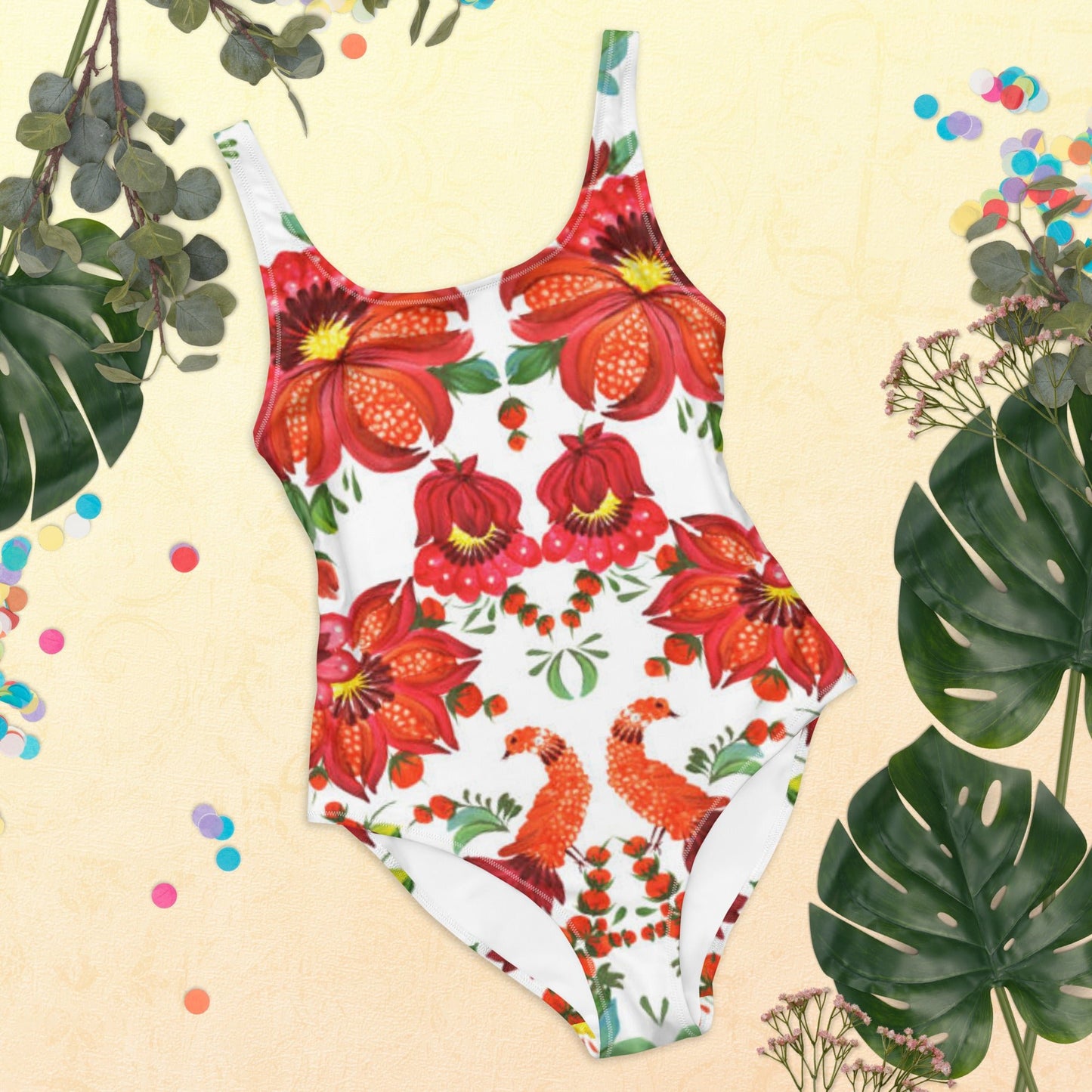 Women's One - Piece Swimsuit, Orange Red Green Bathing suit, Swimwear, classic beach dress, beautiful outfit, Beach dress for summer and spring - PratSN