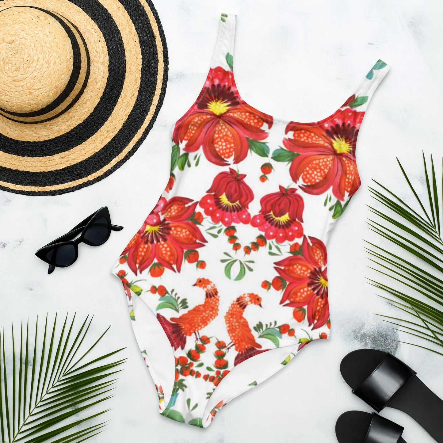 Women's One - Piece Swimsuit, Orange Red Green Bathing suit, Swimwear, classic beach dress, beautiful outfit, Beach dress for summer and spring - PratSN