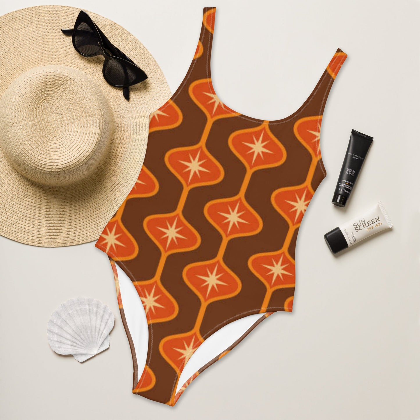 Women's One - Piece Swimsuit, Orange Swimwear, swimsuit, vacation swimwear, holiday travel swimwear, mothers day gift - PratSN