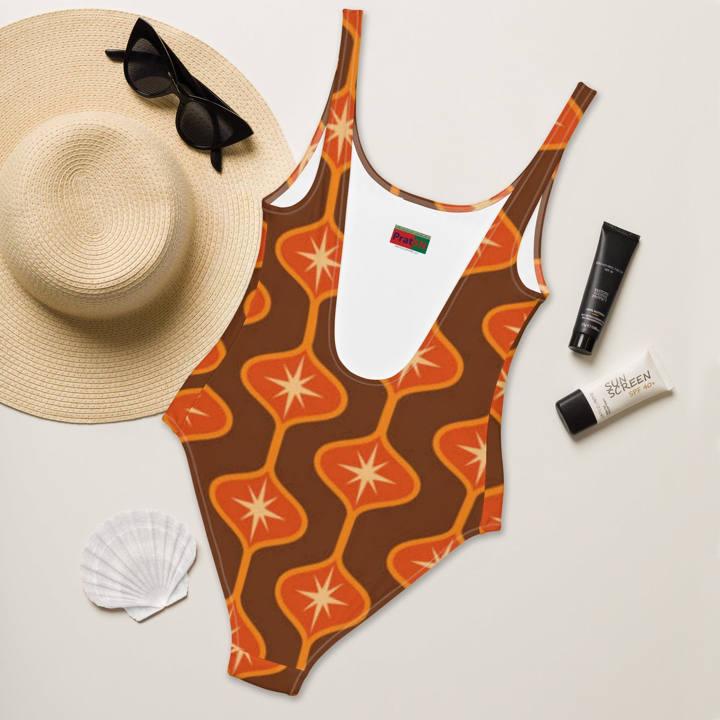Women's One - Piece Swimsuit, Orange Swimwear, swimsuit, vacation swimwear, holiday travel swimwear, mothers day gift - PratSN