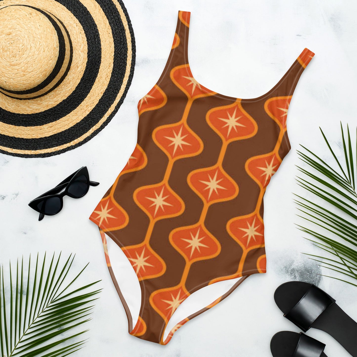 Women's One - Piece Swimsuit, Orange Swimwear, swimsuit, vacation swimwear, holiday travel swimwear, mothers day gift - PratSN