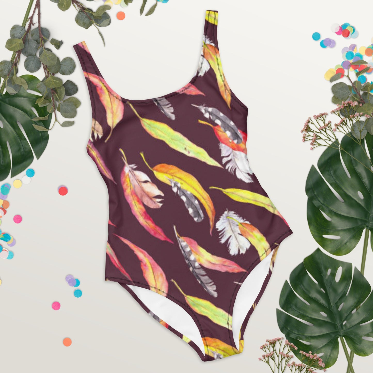 Women's One - Piece Swimsuit, Outfit Beachwear, Bathing Suit Yellow Brown Swimwear, - PratSN