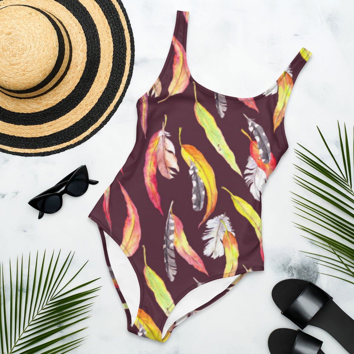 Women's One - Piece Swimsuit, Outfit Beachwear, Bathing Suit Yellow Brown Swimwear, - PratSN