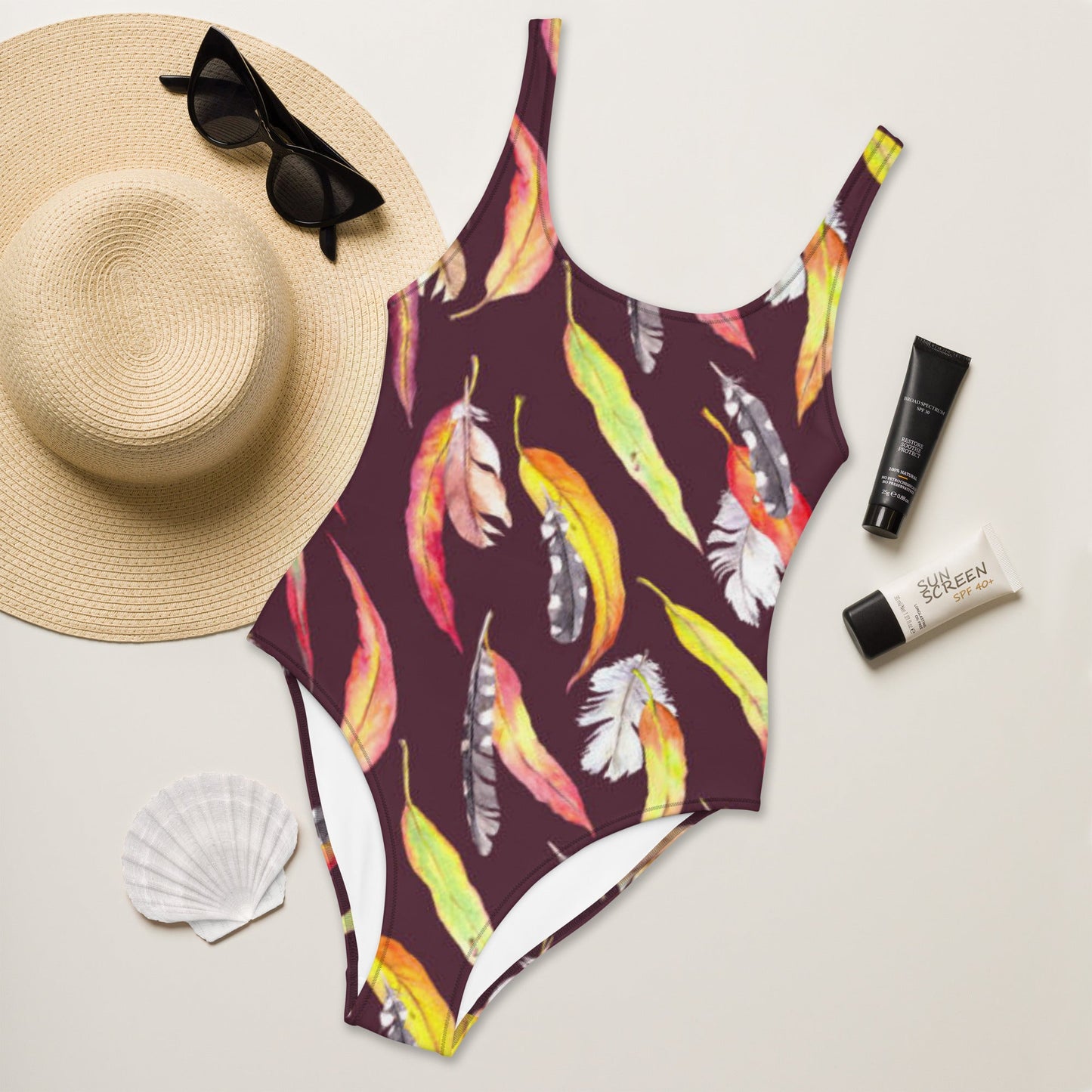 Women's One - Piece Swimsuit, Outfit Beachwear, Bathing Suit Yellow Brown Swimwear, - PratSN