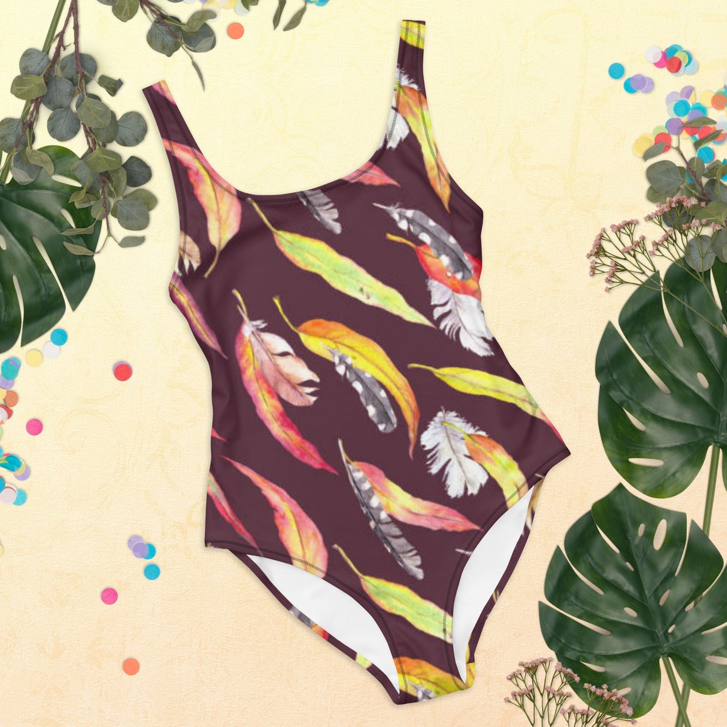 Women's One - Piece Swimsuit, Outfit Beachwear, Bathing Suit Yellow Brown Swimwear, - PratSN