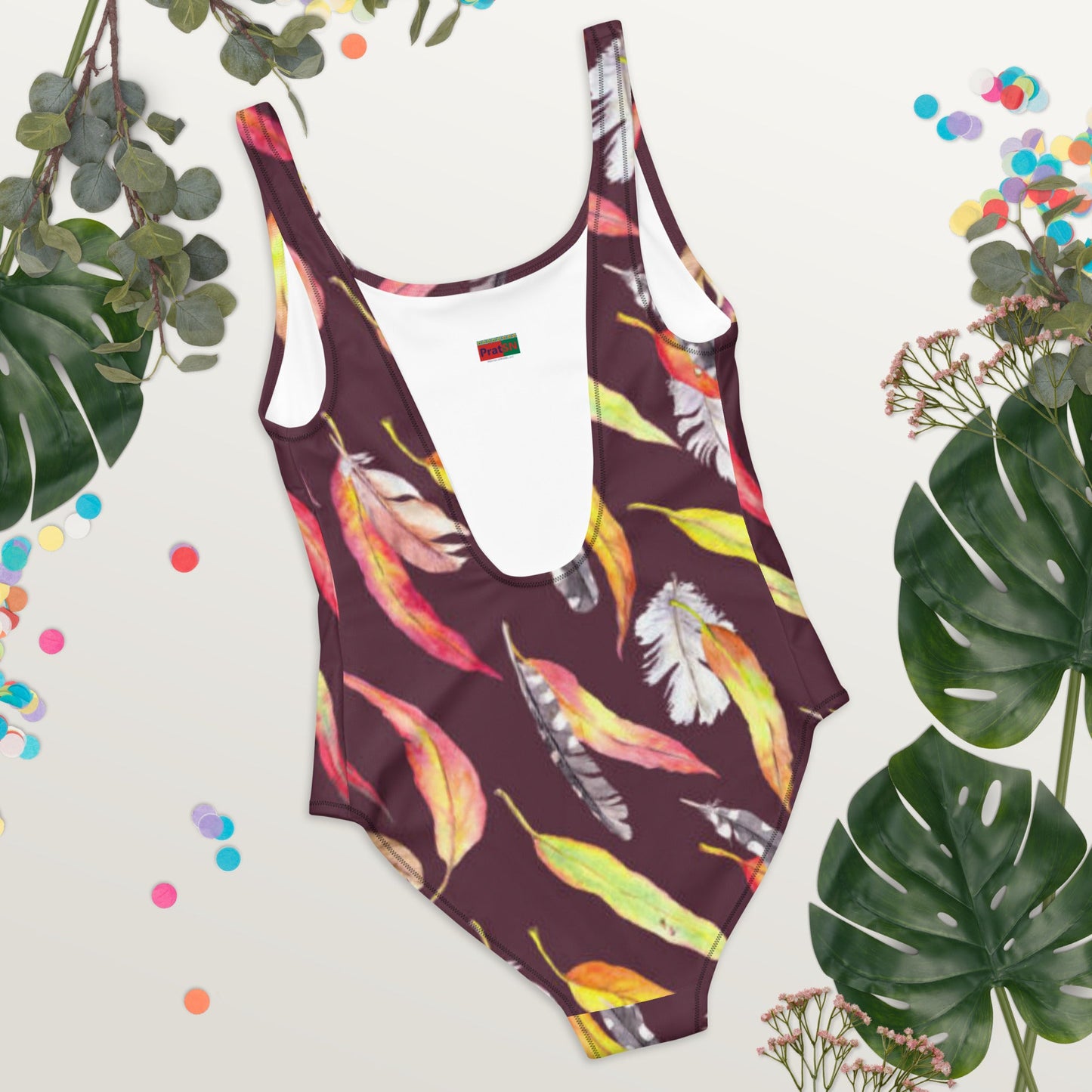 Women's One - Piece Swimsuit, Outfit Beachwear, Bathing Suit Yellow Brown Swimwear, - PratSN