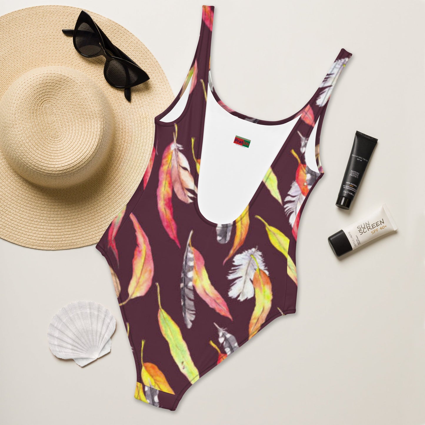 Women's One - Piece Swimsuit, Outfit Beachwear, Bathing Suit Yellow Brown Swimwear, - PratSN