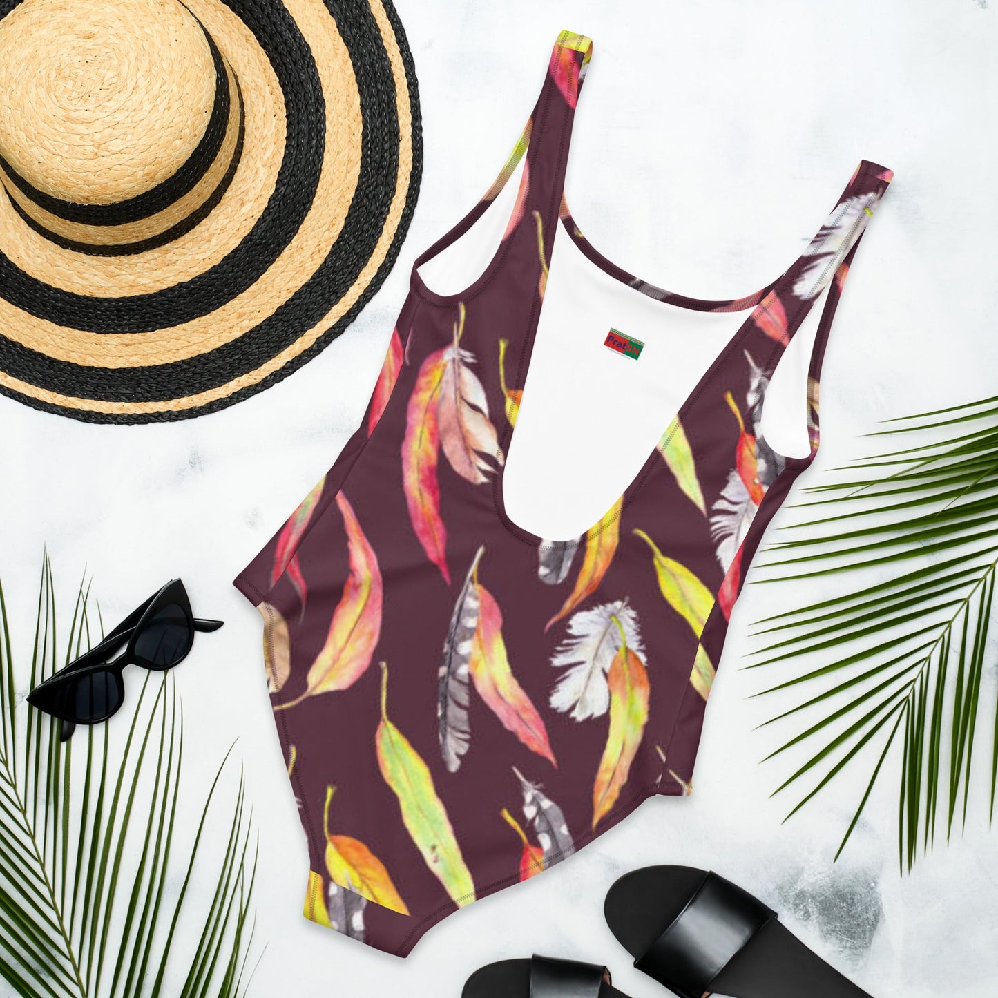 Women's One - Piece Swimsuit, Outfit Beachwear, Bathing Suit Yellow Brown Swimwear, - PratSN