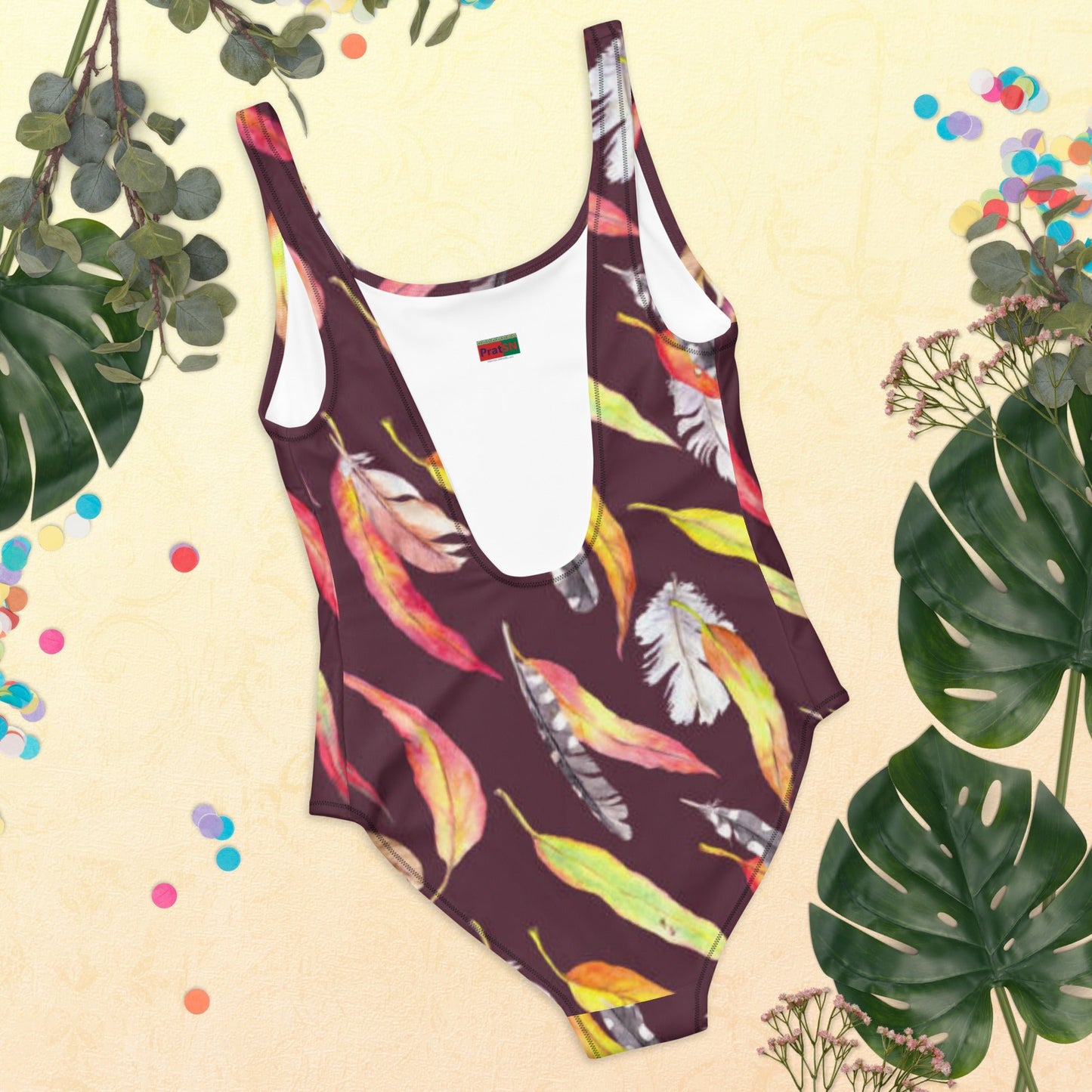 Women's One - Piece Swimsuit, Outfit Beachwear, Bathing Suit Yellow Brown Swimwear, - PratSN