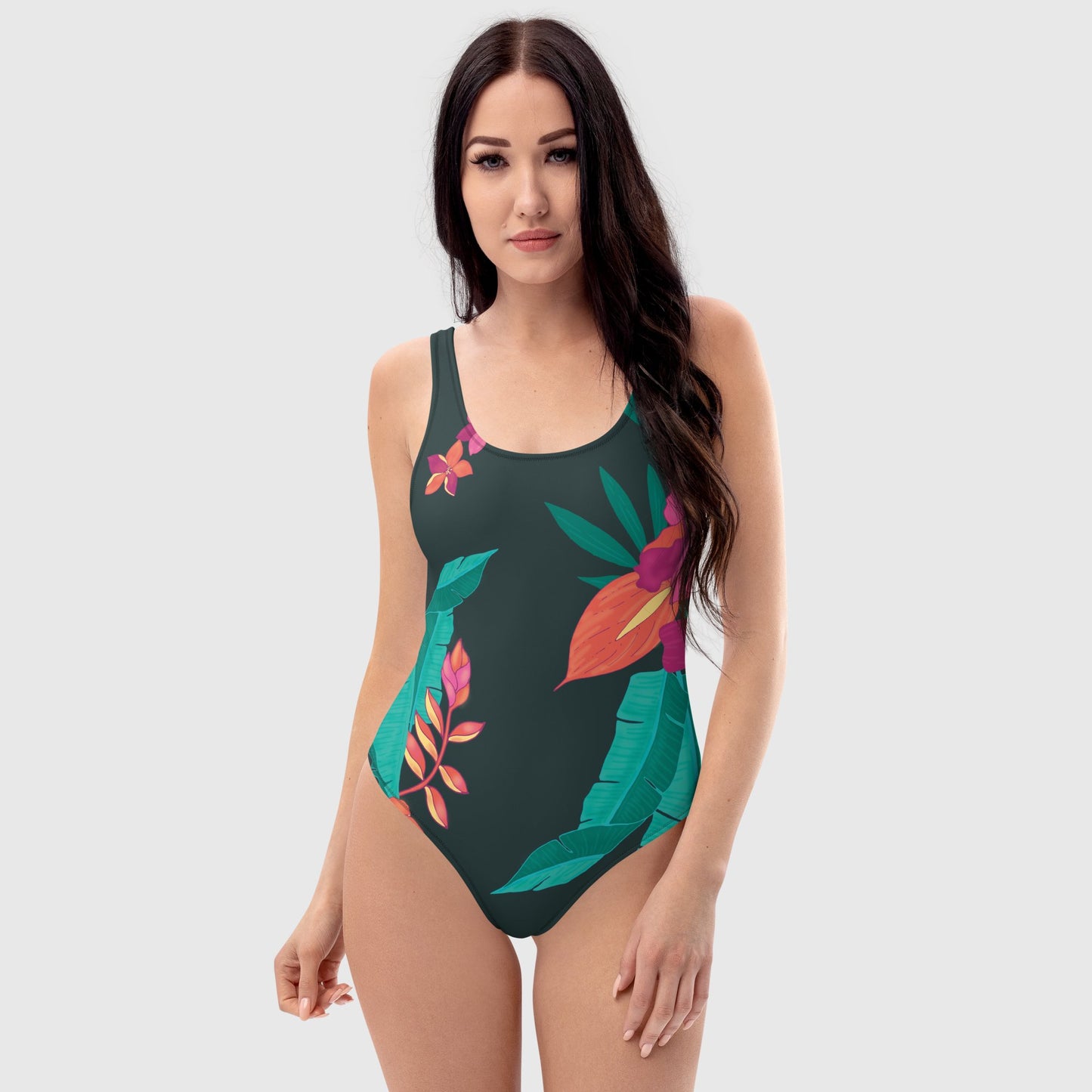 Women's one - Piece Swimsuit, Peacock blue and pink swimsuit, Floral swimwear, beautiful beach dress - PratSN