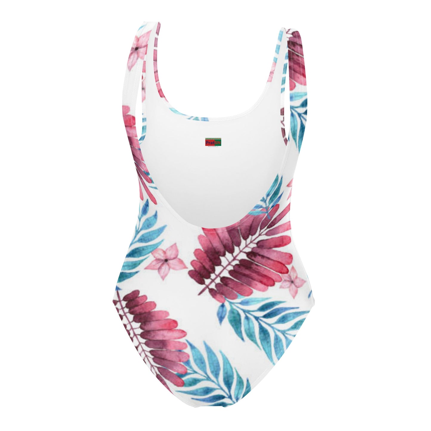 Women's One - Piece Swimsuit, Pink Blue White Leaf Pattern Outfit, Swimsuit, Beachwear, Bathing Suit - PratSN