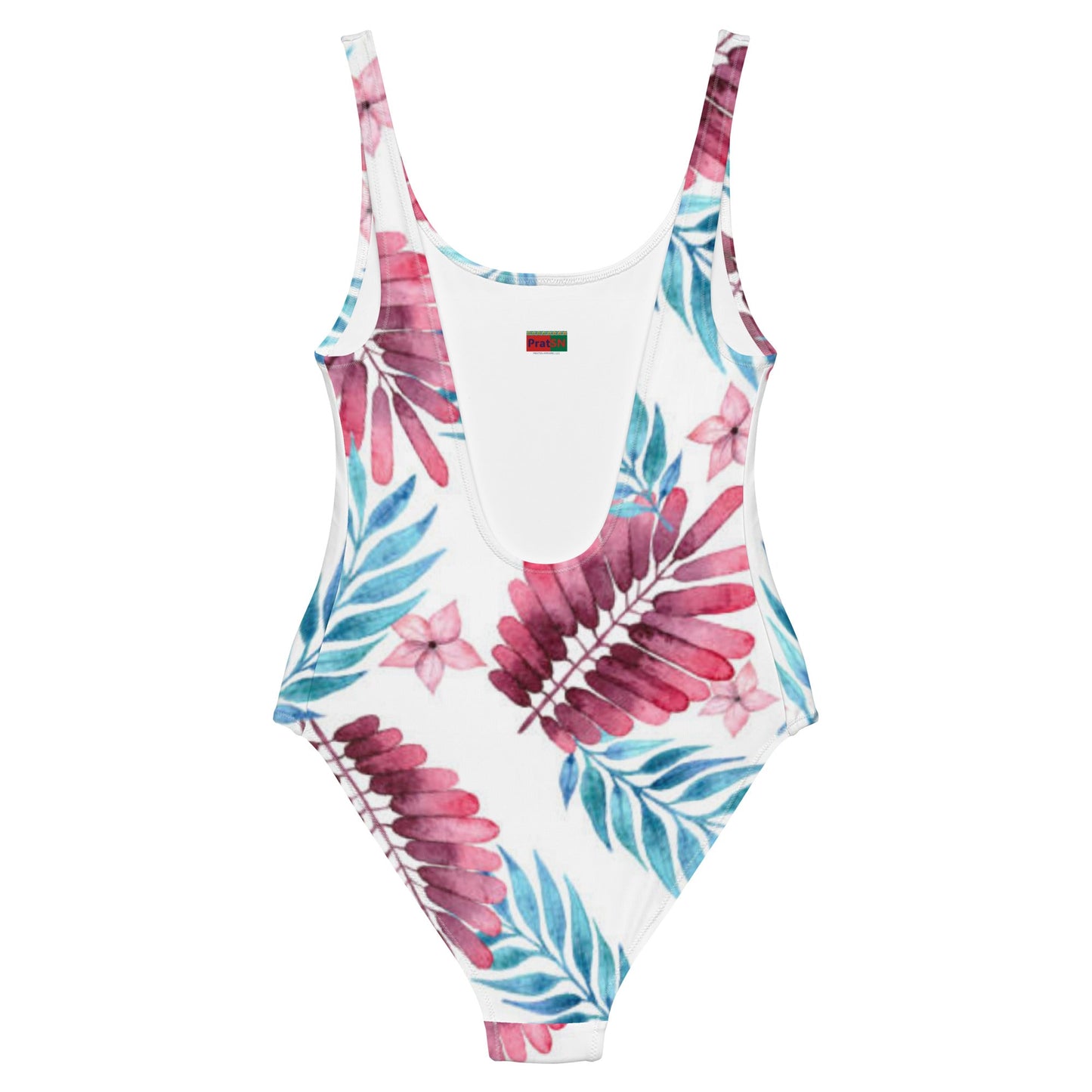Women's One - Piece Swimsuit, Pink Blue White Leaf Pattern Outfit, Swimsuit, Beachwear, Bathing Suit - PratSN