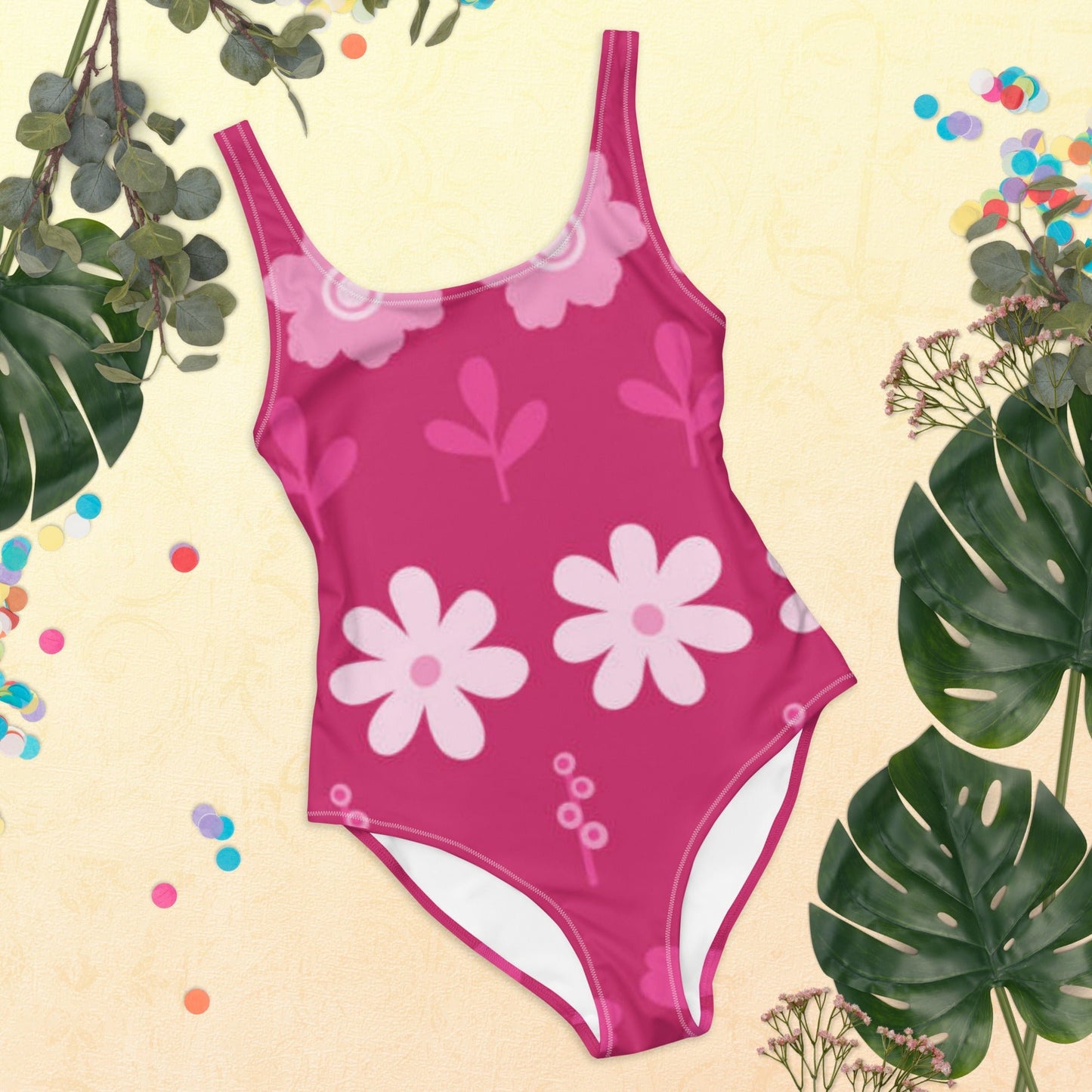 Women's One - Piece Swimsuit, Pink Floral Swimwear, tankinis, Swimsuit, Beachwear, Bathing Suit - PratSN