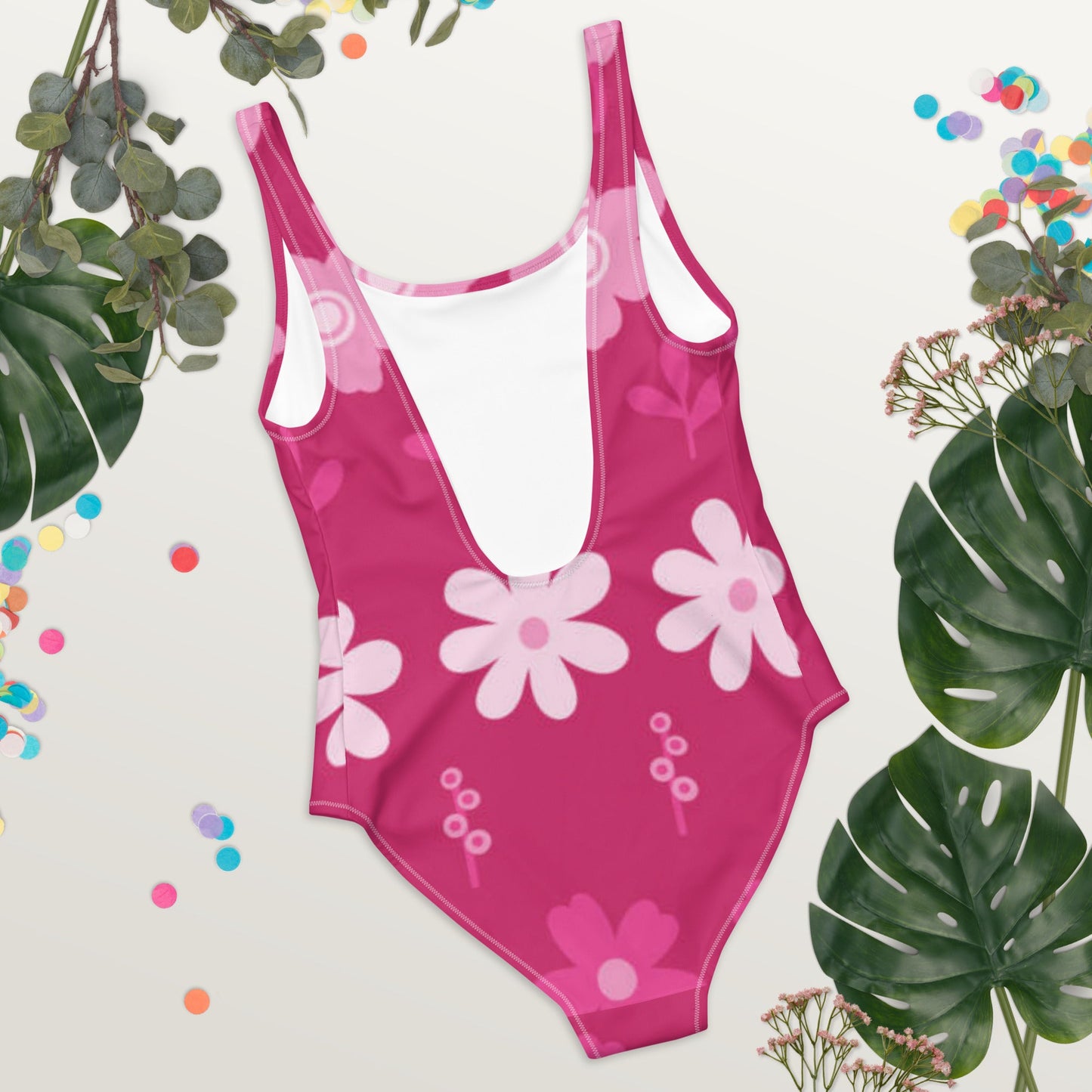 Women's One - Piece Swimsuit, Pink Floral Swimwear, tankinis, Swimsuit, Beachwear, Bathing Suit - PratSN