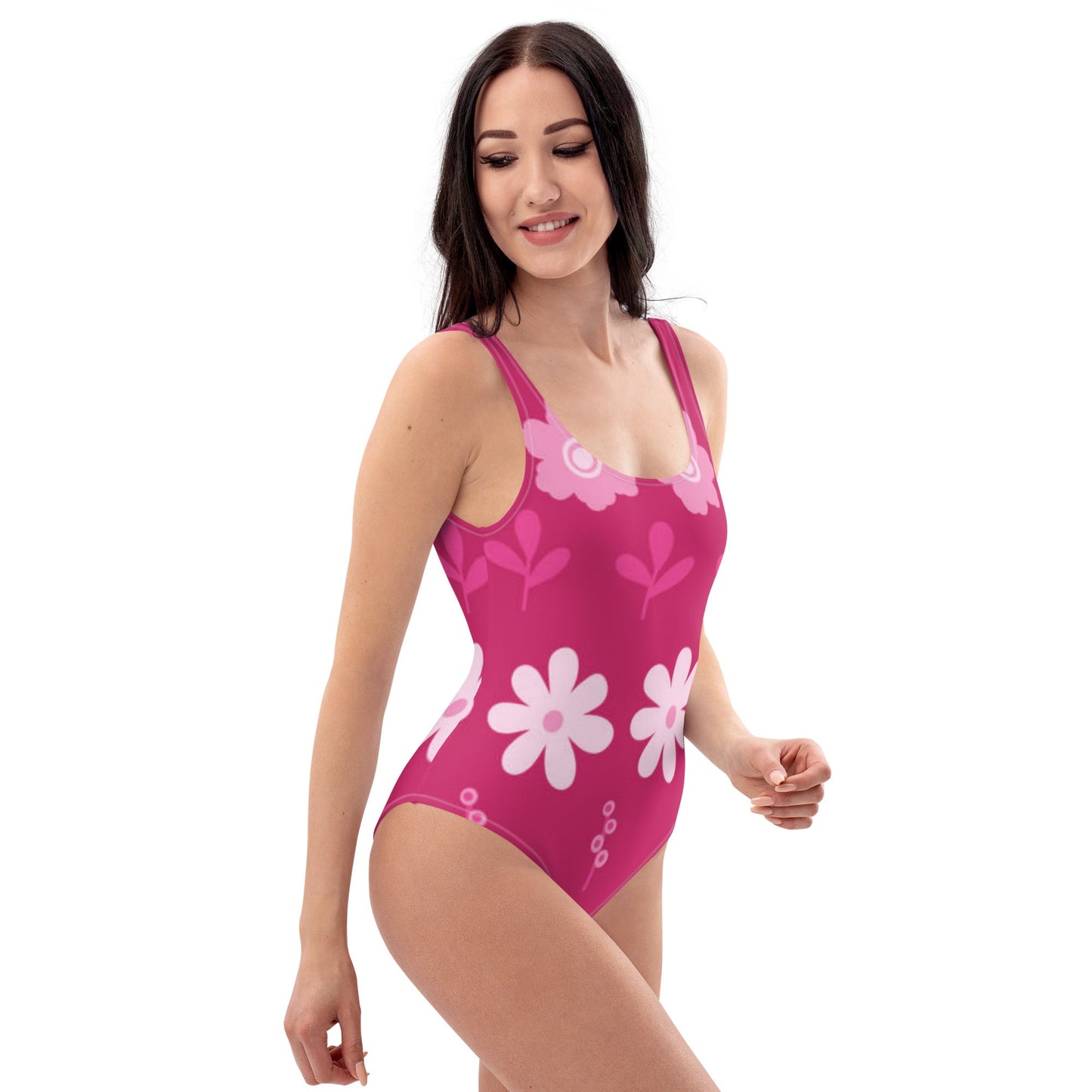 Women's One - Piece Swimsuit, Pink Floral Swimwear, tankinis, Swimsuit, Beachwear, Bathing Suit - PratSN