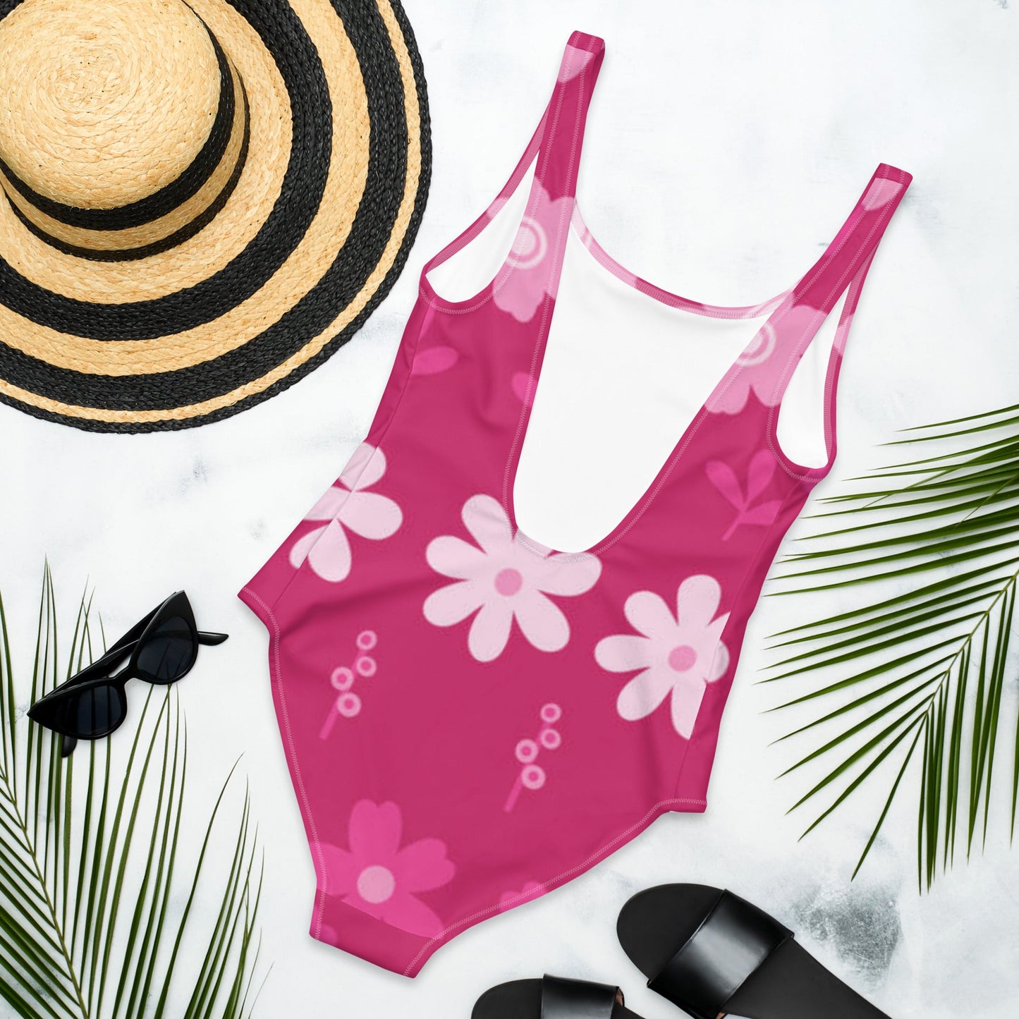 Women's One - Piece Swimsuit, Pink Floral Swimwear, tankinis, Swimsuit, Beachwear, Bathing Suit - PratSN