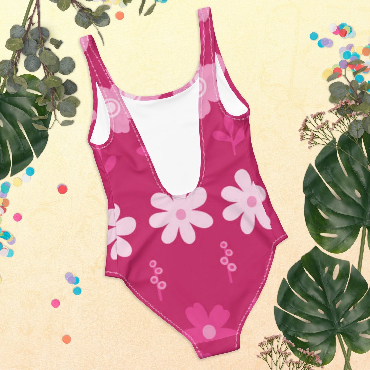 Women's One - Piece Swimsuit, Pink Floral Swimwear, tankinis, Swimsuit, Beachwear, Bathing Suit - PratSN