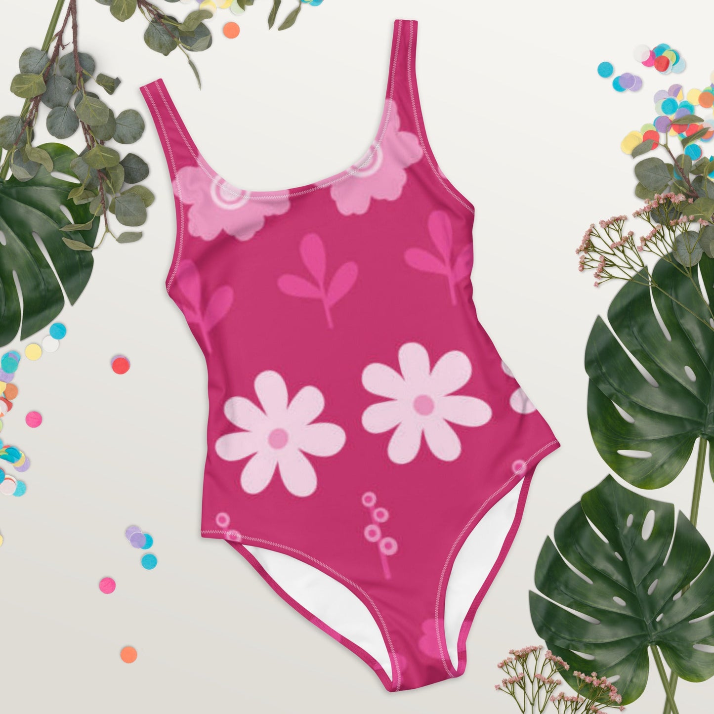 Women's One - Piece Swimsuit, Pink Floral Swimwear, tankinis, Swimsuit, Beachwear, Bathing Suit - PratSN