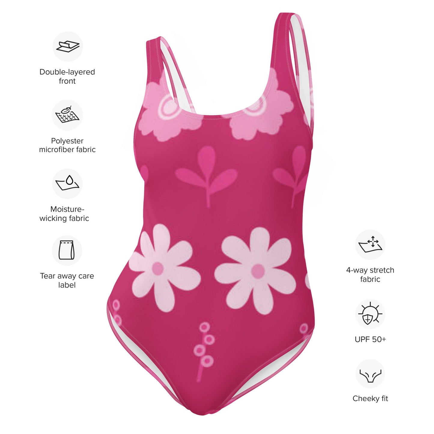 Women's One - Piece Swimsuit, Pink Floral Swimwear, tankinis, Swimsuit, Beachwear, Bathing Suit - PratSN