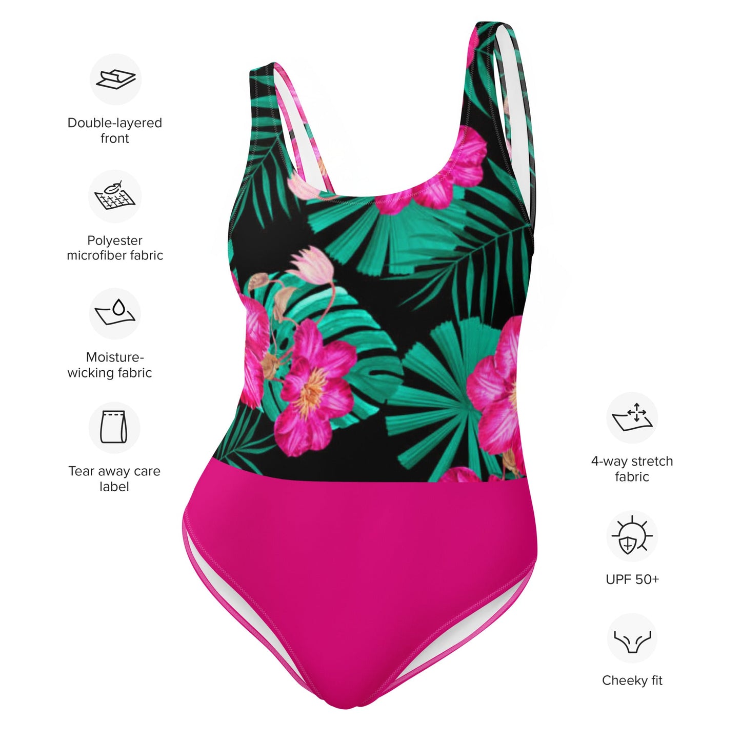 Women's One - Piece Swimsuit, Pink Floral Swimwear, vacation swimwear, holiday travel swimwear, mothers day gift - PratSN