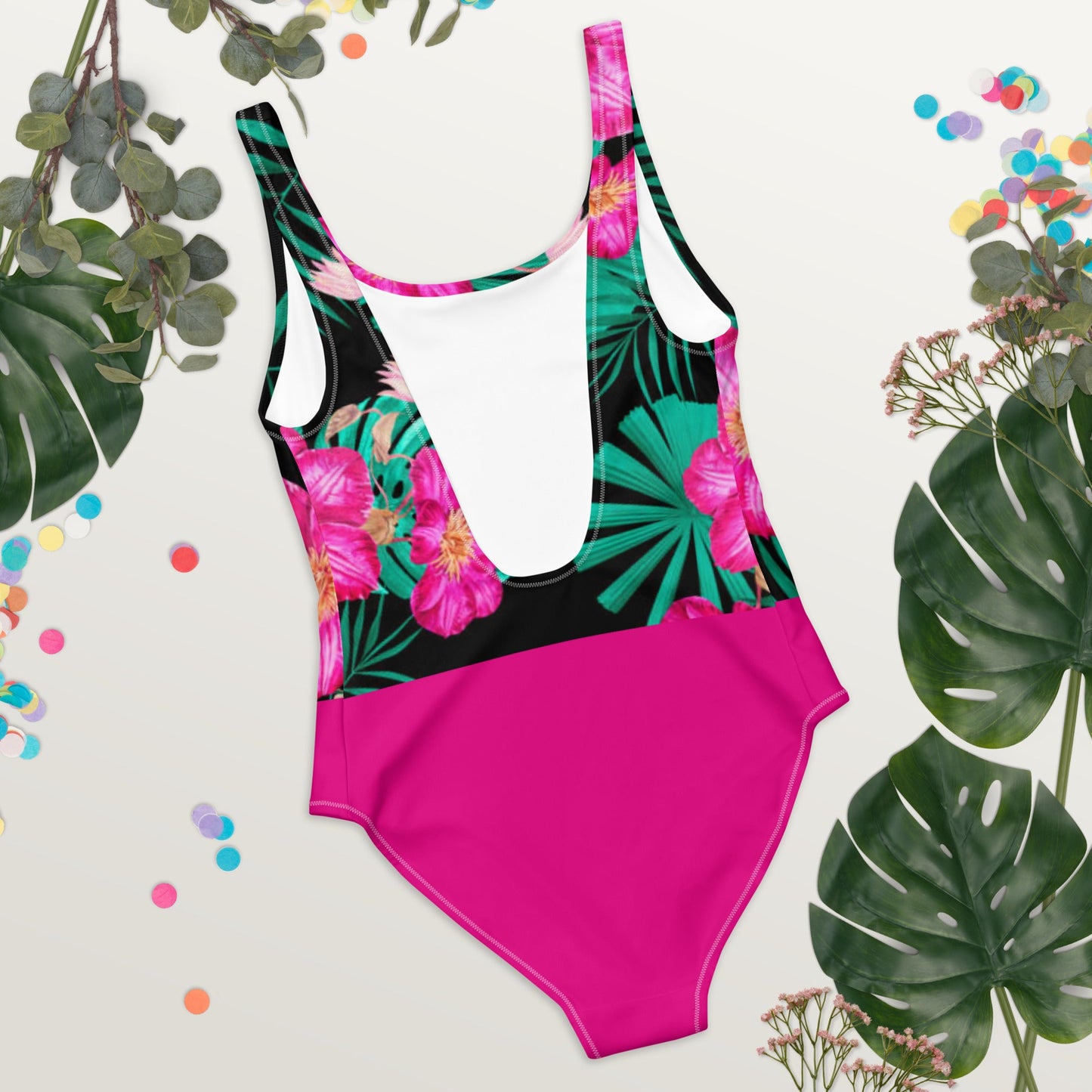 Women's One - Piece Swimsuit, Pink Floral Swimwear, vacation swimwear, holiday travel swimwear, mothers day gift - PratSN