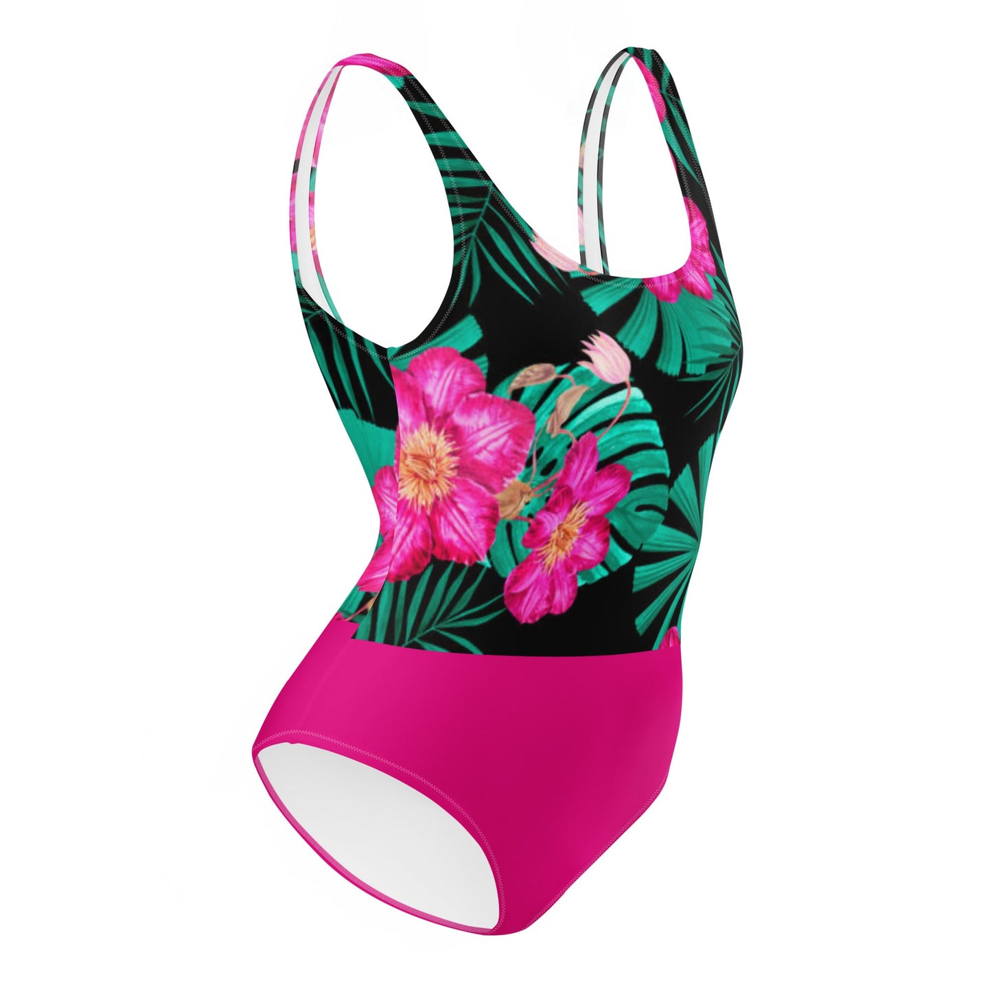 Women's One - Piece Swimsuit, Pink Floral Swimwear, vacation swimwear, holiday travel swimwear, mothers day gift - PratSN