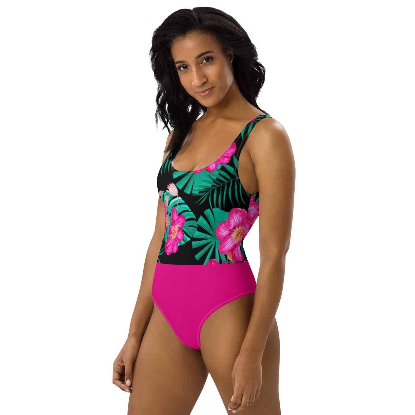 Women's One - Piece Swimsuit, Pink Floral Swimwear, vacation swimwear, holiday travel swimwear, mothers day gift - PratSN