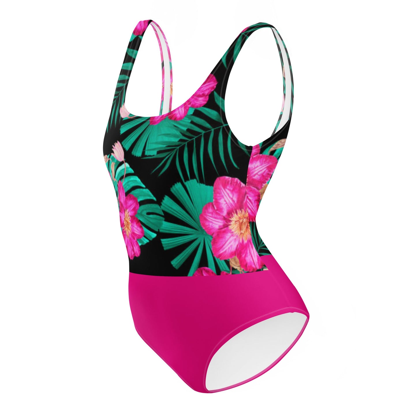 Women's One - Piece Swimsuit, Pink Floral Swimwear, vacation swimwear, holiday travel swimwear, mothers day gift - PratSN