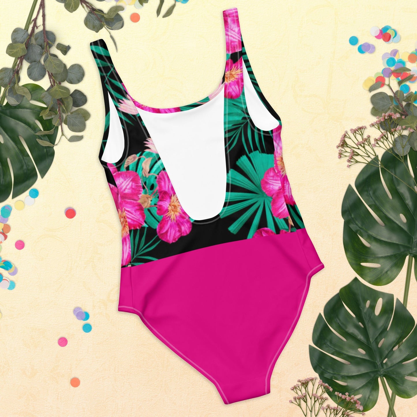 Women's One - Piece Swimsuit, Pink Floral Swimwear, vacation swimwear, holiday travel swimwear, mothers day gift - PratSN