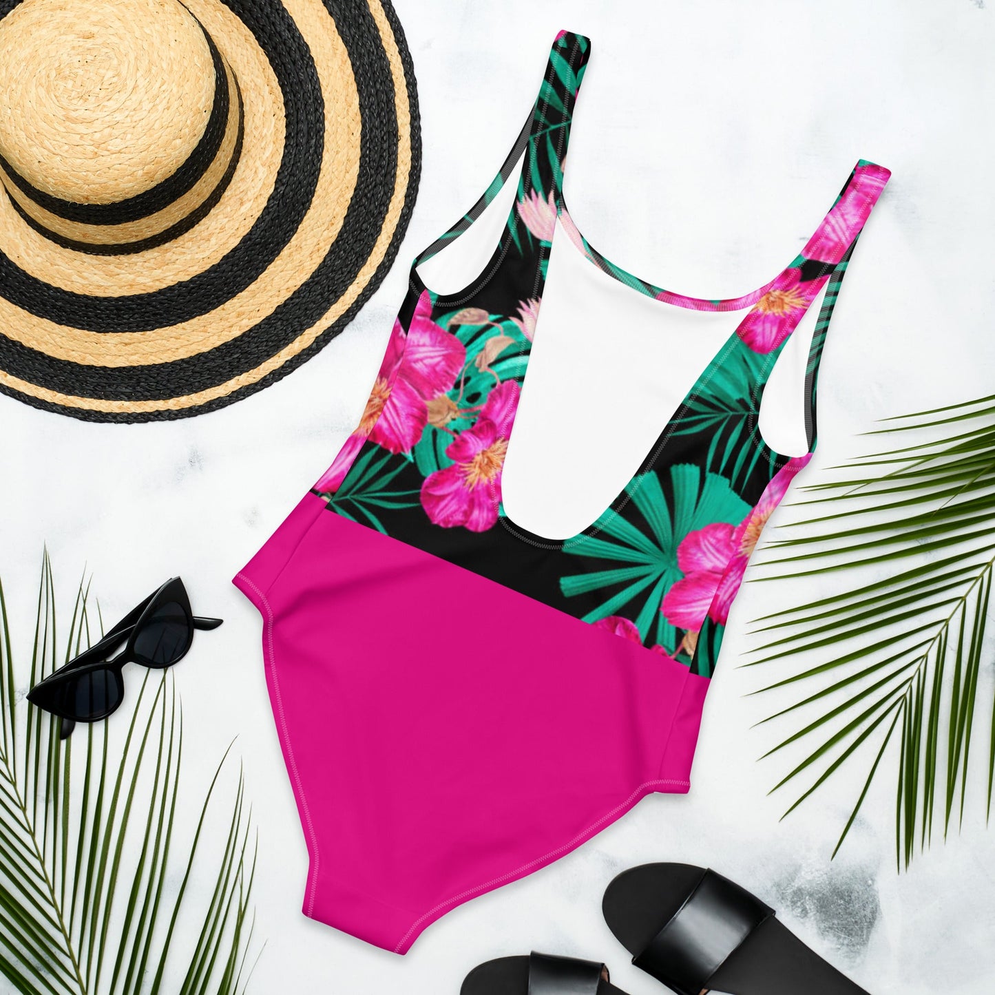 Women's One - Piece Swimsuit, Pink Floral Swimwear, vacation swimwear, holiday travel swimwear, mothers day gift - PratSN