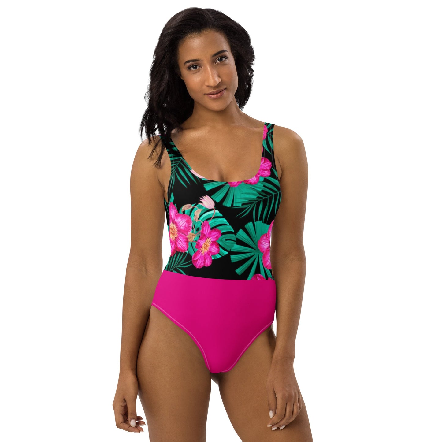 Women's One - Piece Swimsuit, Pink Floral Swimwear, vacation swimwear, holiday travel swimwear, mothers day gift - PratSN