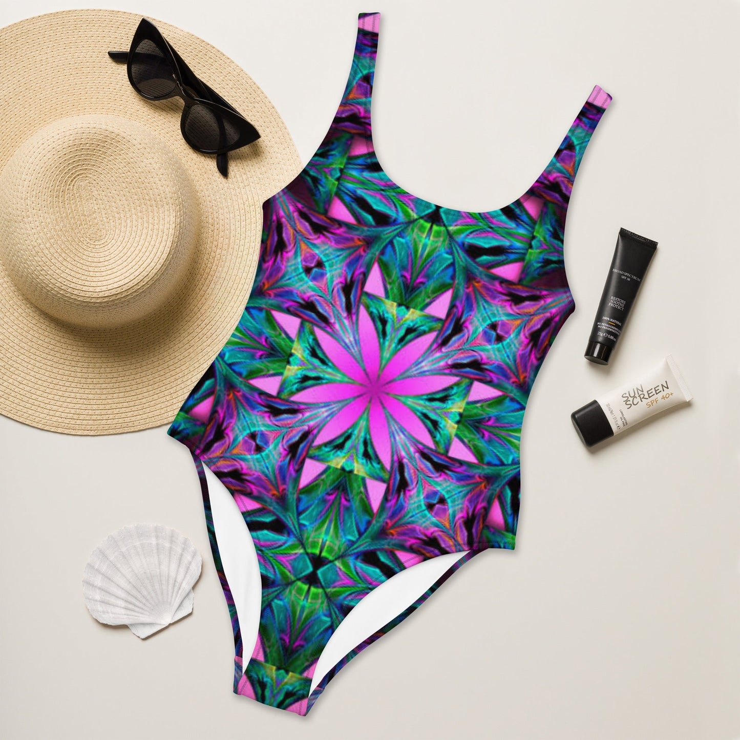 Women's One - Piece Swimsuit, Pink Green Swimwear, Swimwear, classic beach dress, beautiful outfit, Beach dress for summer and spring - PratSN