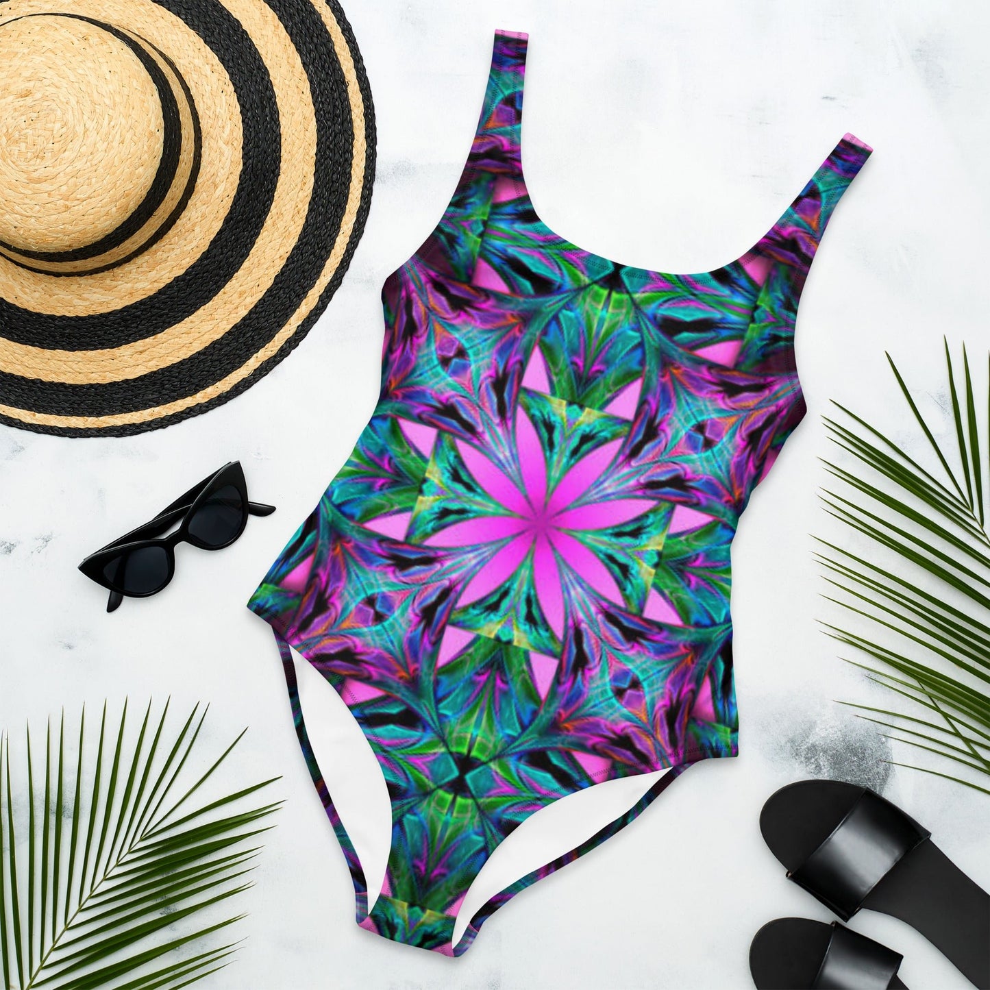 Women's One - Piece Swimsuit, Pink Green Swimwear, Swimwear, classic beach dress, beautiful outfit, Beach dress for summer and spring - PratSN