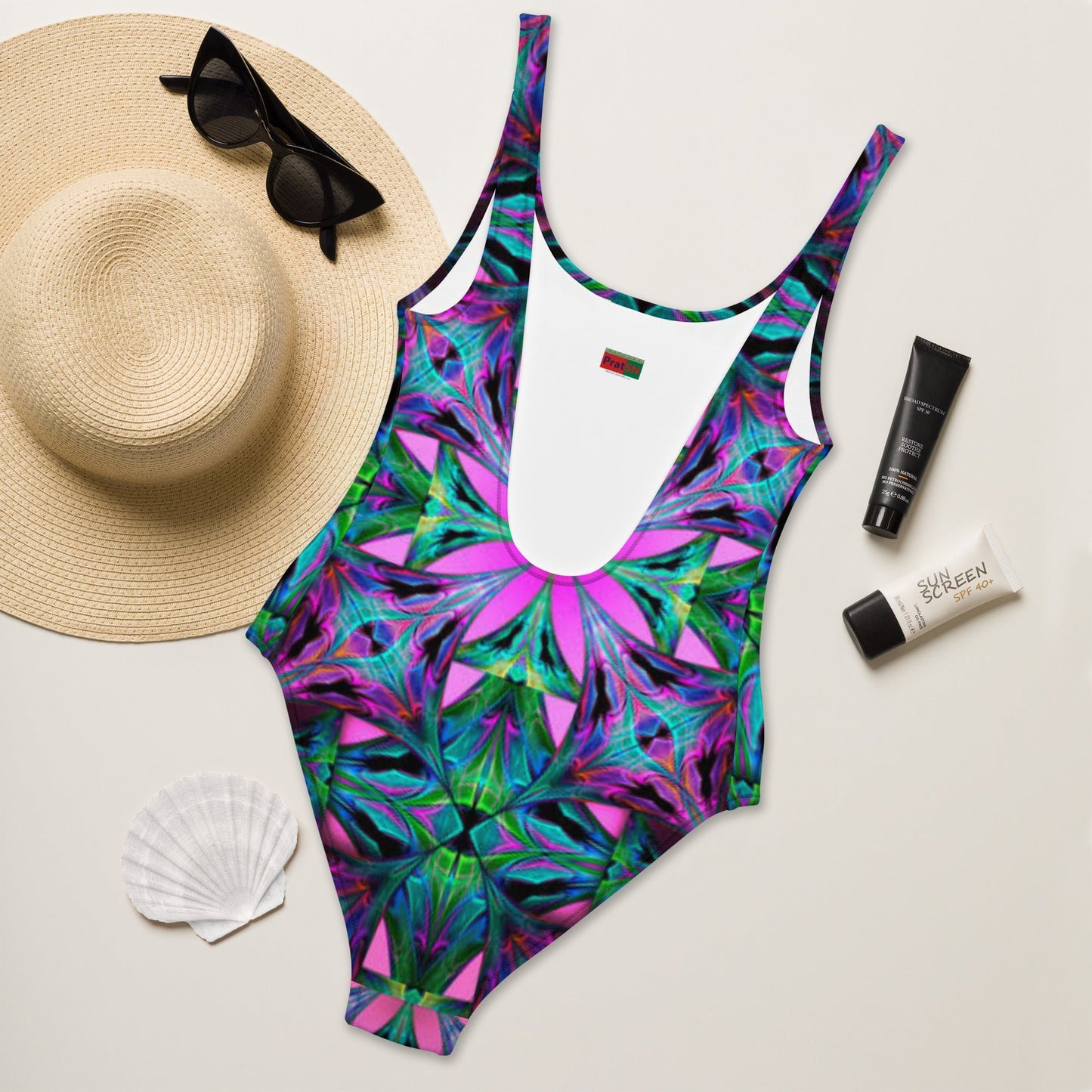 Women's One - Piece Swimsuit, Pink Green Swimwear, Swimwear, classic beach dress, beautiful outfit, Beach dress for summer and spring - PratSN