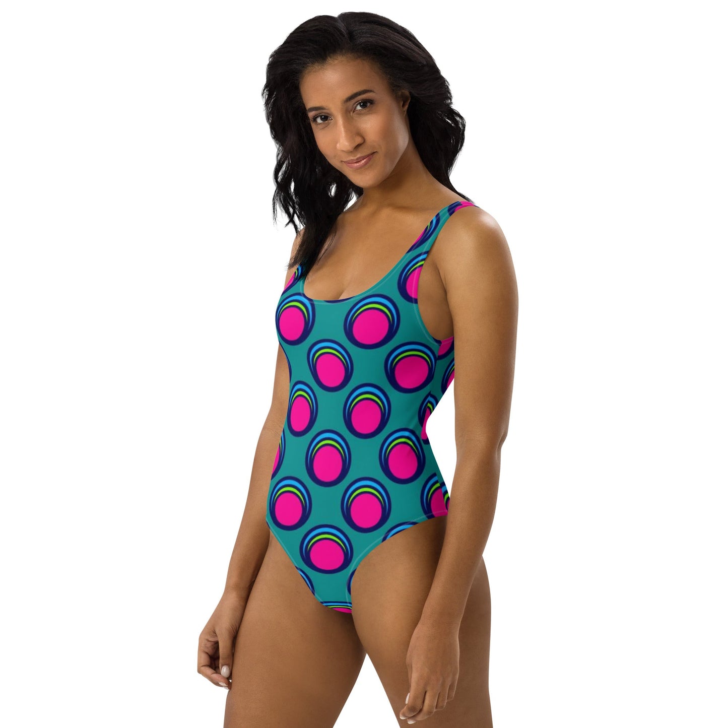 Women's One - Piece Swimsuit, Pink Peacock Blue, Bathing Suit, vacation swimwear, holiday travel swimwear, mothers day gift - PratSN
