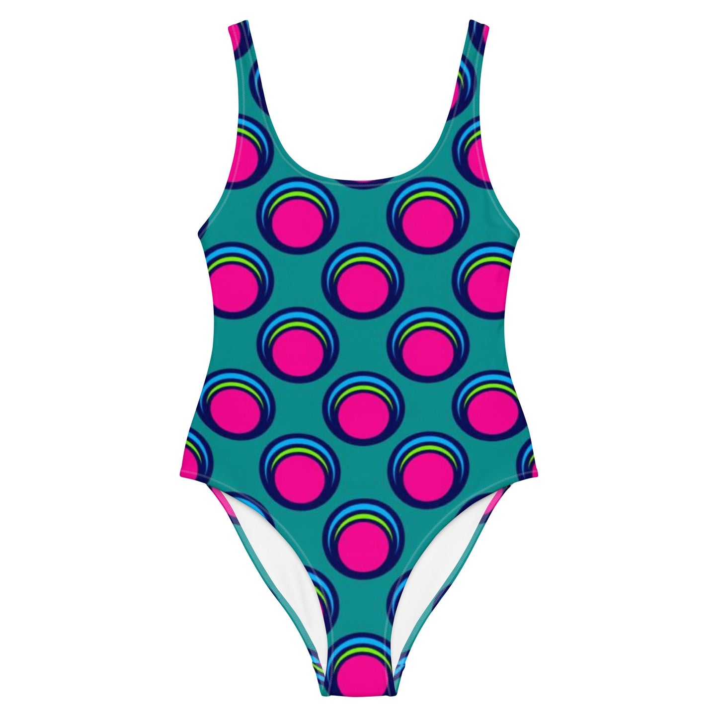 Women's One - Piece Swimsuit, Pink Peacock Blue, Bathing Suit, vacation swimwear, holiday travel swimwear, mothers day gift - PratSN