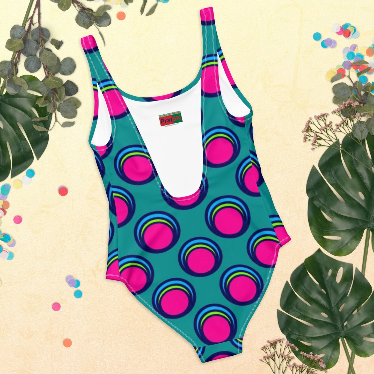 Women's One - Piece Swimsuit, Pink Peacock Blue, Bathing Suit, vacation swimwear, holiday travel swimwear, mothers day gift - PratSN