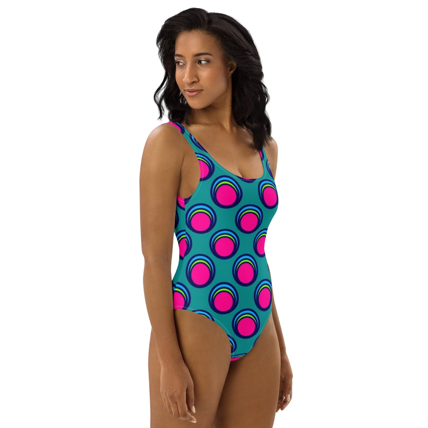 Women's One - Piece Swimsuit, Pink Peacock Blue, Bathing Suit, vacation swimwear, holiday travel swimwear, mothers day gift - PratSN