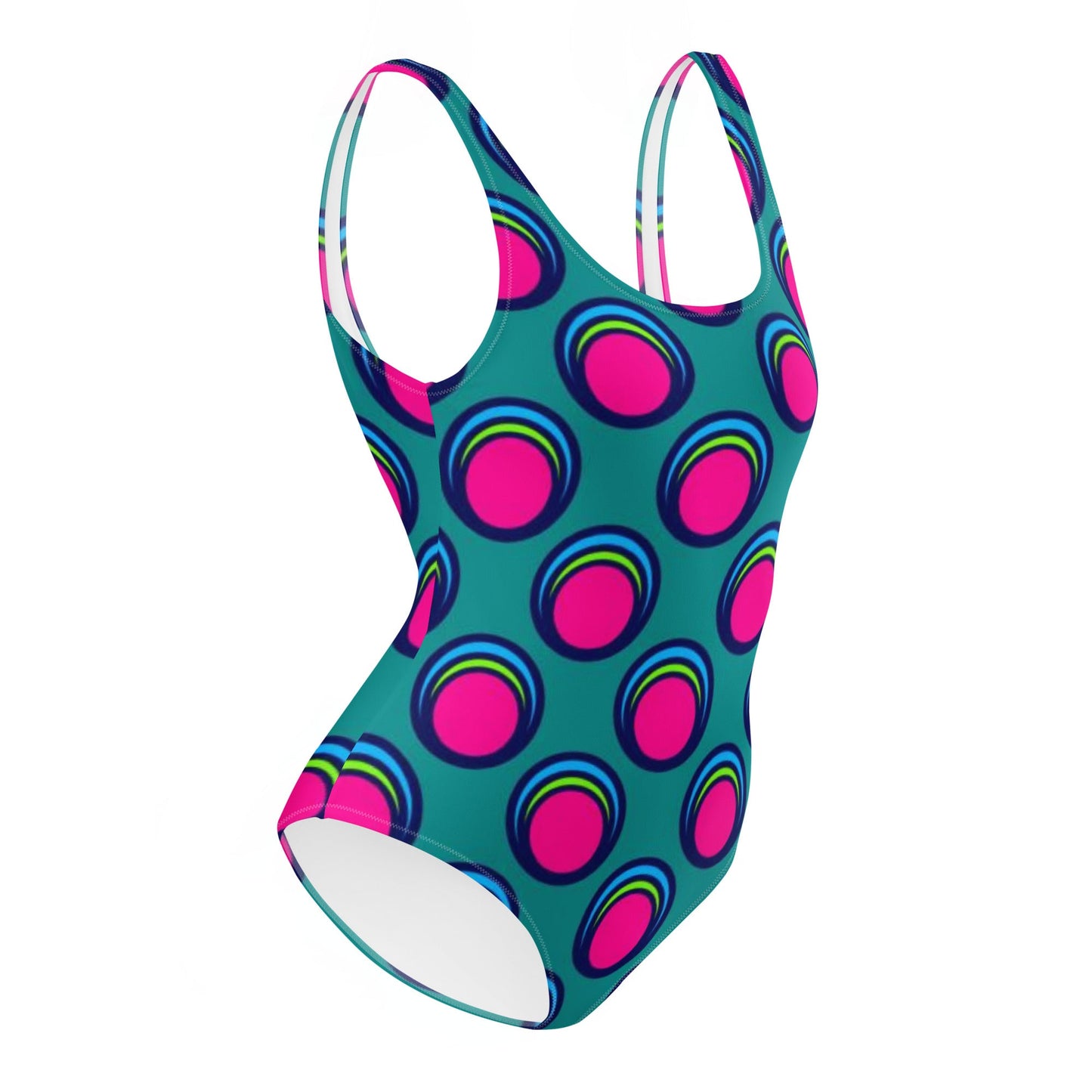 Women's One - Piece Swimsuit, Pink Peacock Blue, Bathing Suit, vacation swimwear, holiday travel swimwear, mothers day gift - PratSN