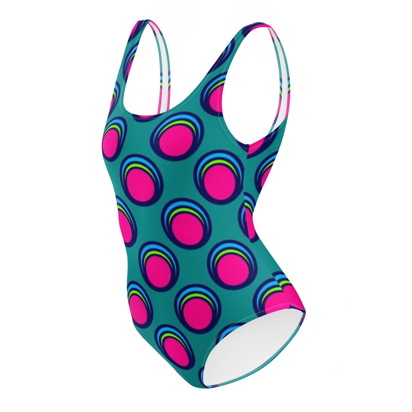 Women's One - Piece Swimsuit, Pink Peacock Blue, Bathing Suit, vacation swimwear, holiday travel swimwear, mothers day gift - PratSN