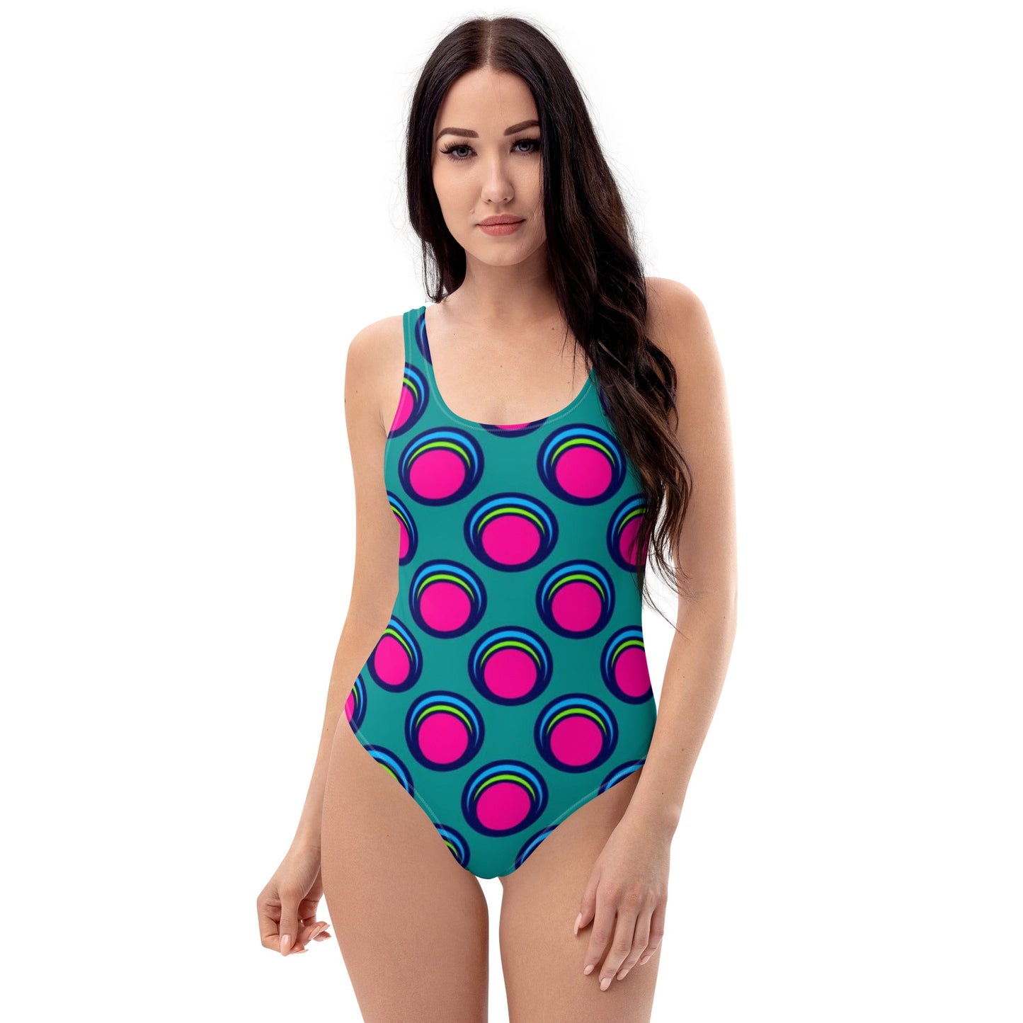 Women's One - Piece Swimsuit, Pink Peacock Blue, Bathing Suit, vacation swimwear, holiday travel swimwear, mothers day gift - PratSN