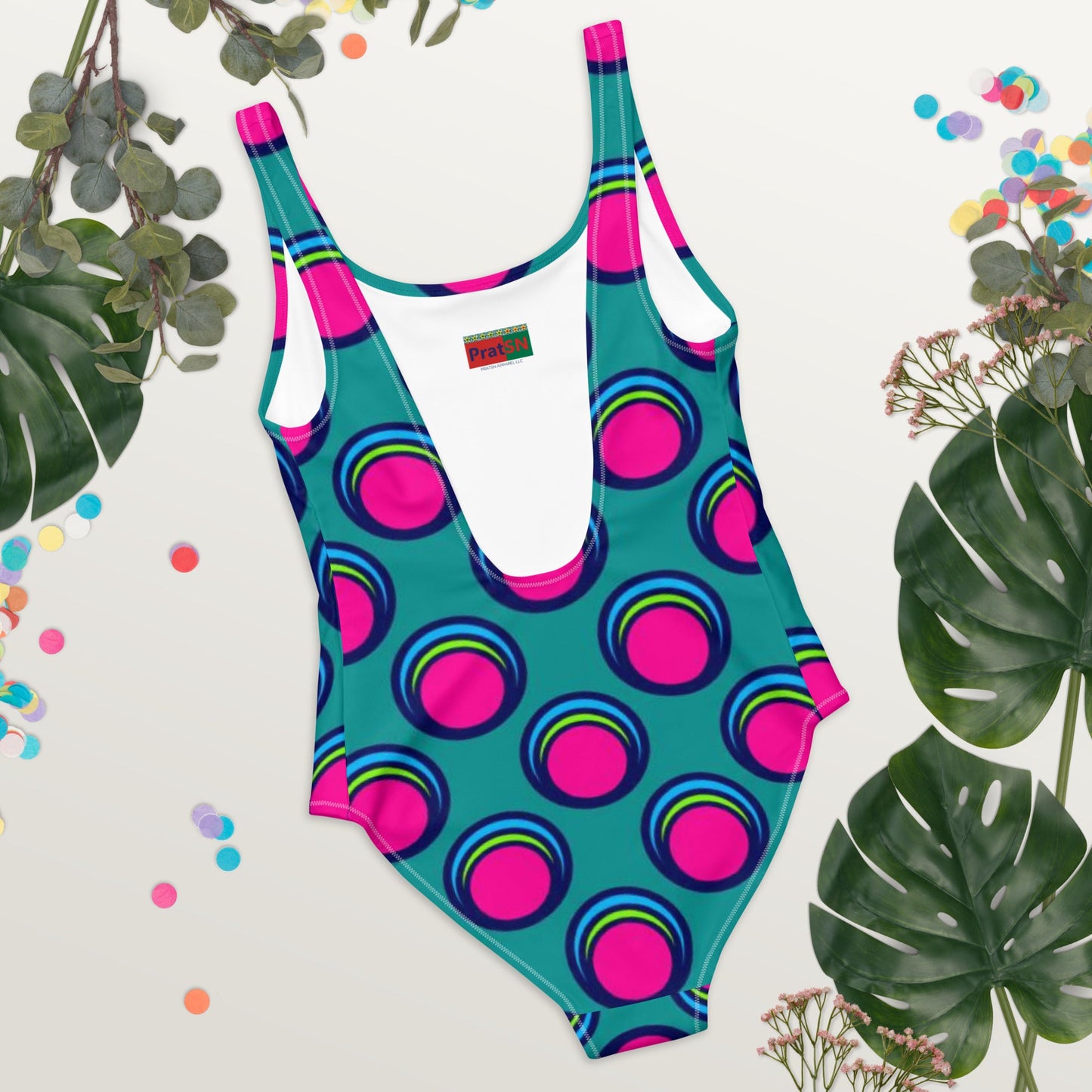 Women's One - Piece Swimsuit, Pink Peacock Blue, Bathing Suit, vacation swimwear, holiday travel swimwear, mothers day gift - PratSN