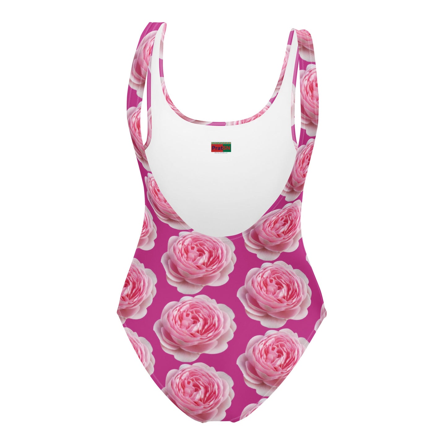 Women's One - Piece Swimsuit, Pink Peony Floral Bathing Suit, Medium Red Violet Summer Swimwear - PratSN