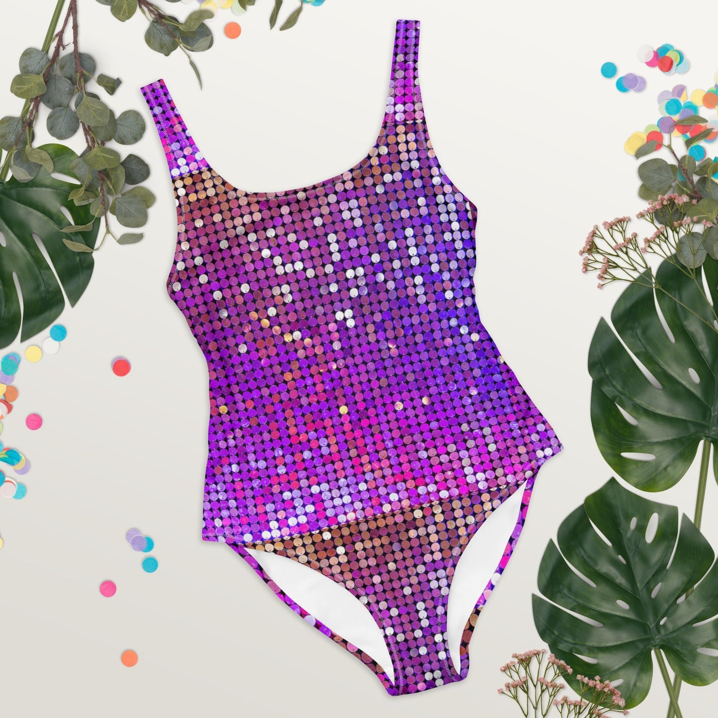 Women's One - Piece Swimsuit, Purple Rhinestone Print Swimwear, tankinis, Swimsuit, Beachwear, Bathing Suit - PratSN