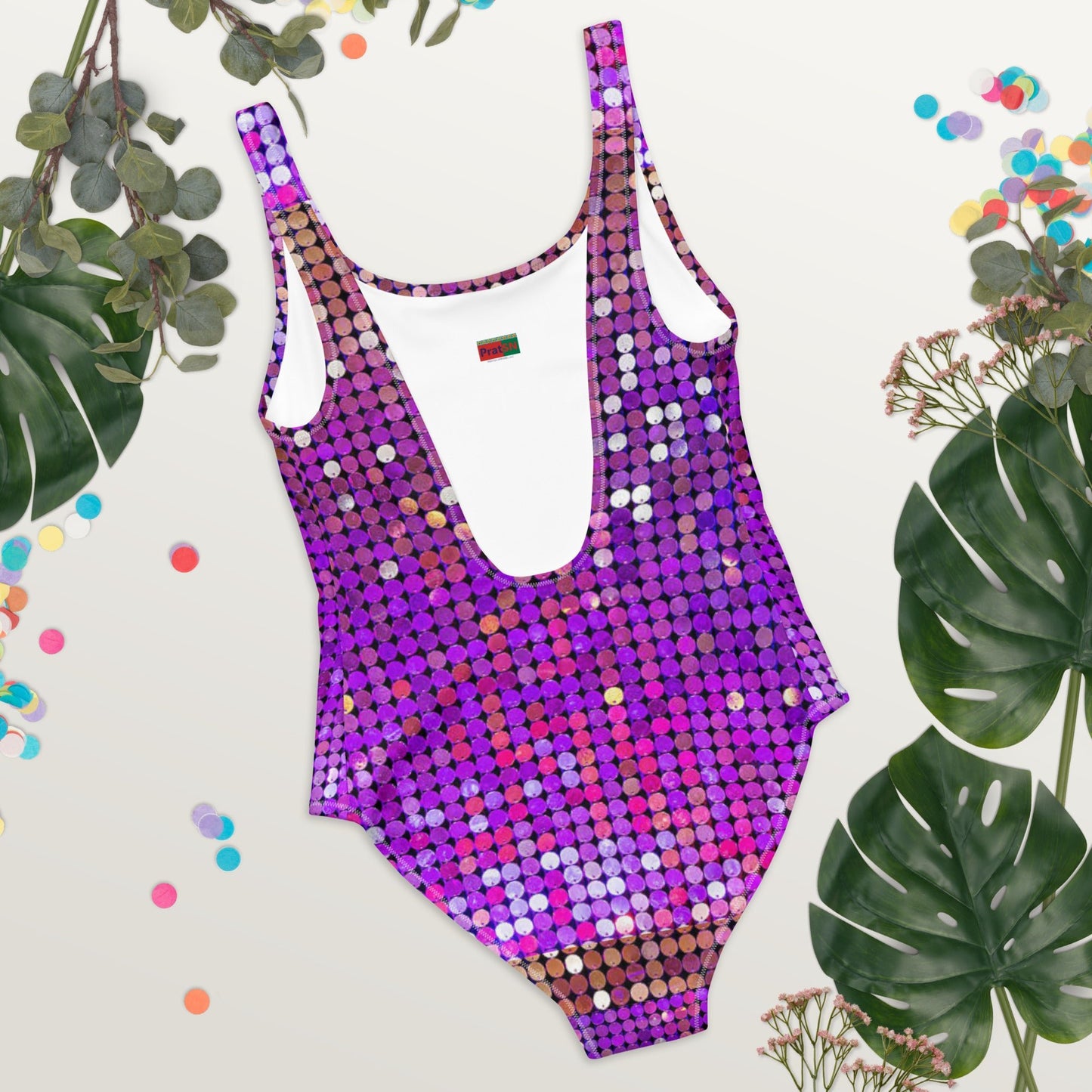 Women's One - Piece Swimsuit, Purple Rhinestone Print Swimwear, tankinis, Swimsuit, Beachwear, Bathing Suit - PratSN