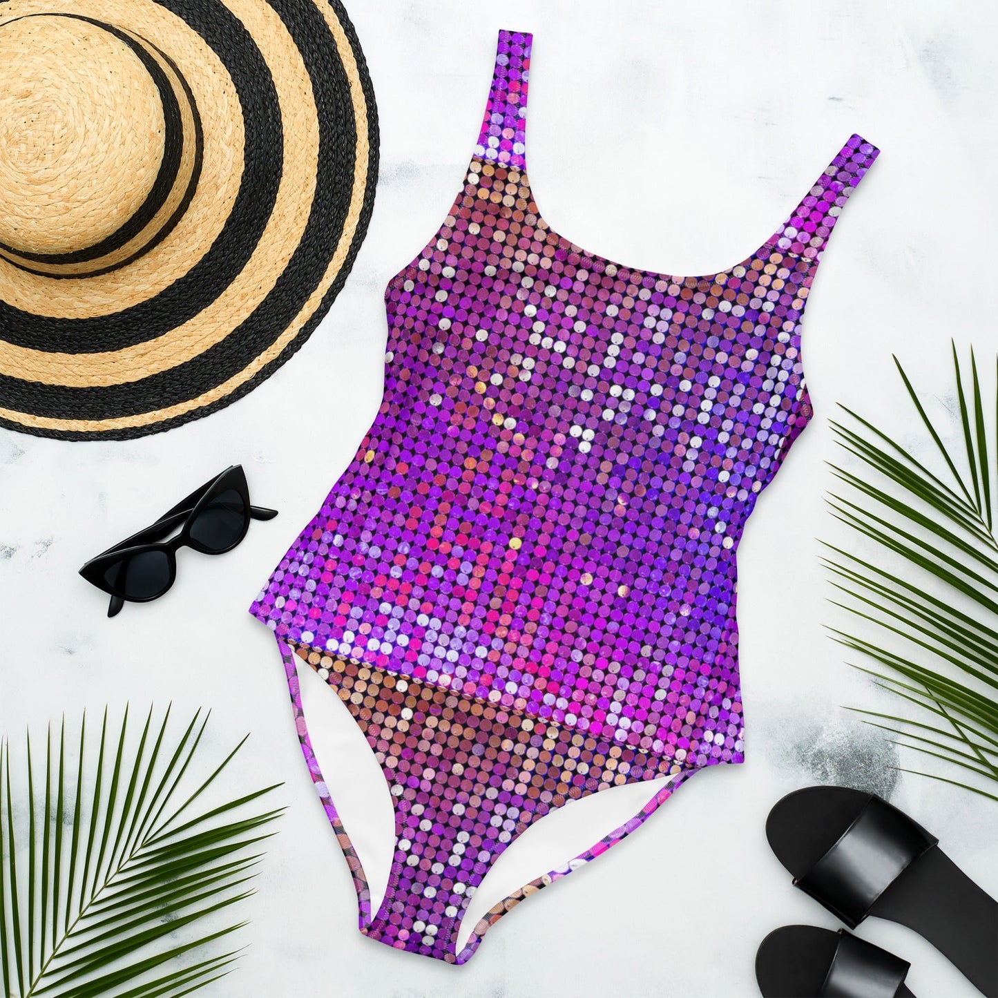 Women's One - Piece Swimsuit, Purple Rhinestone Print Swimwear, tankinis, Swimsuit, Beachwear, Bathing Suit - PratSN