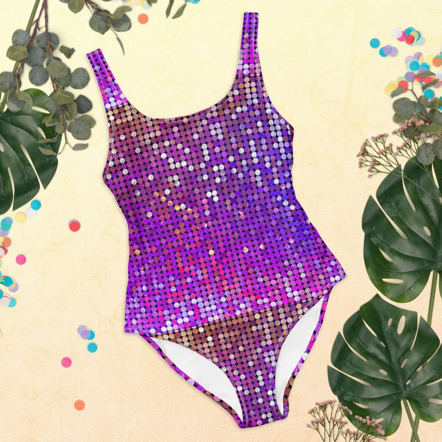 Women's One - Piece Swimsuit, Purple Rhinestone Print Swimwear, tankinis, Swimsuit, Beachwear, Bathing Suit - PratSN