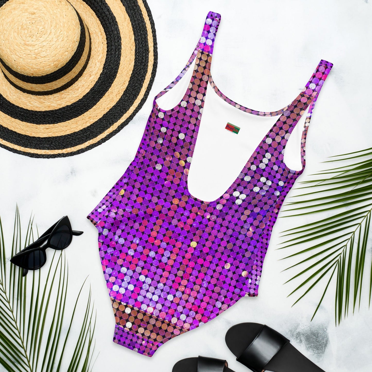 Women's One - Piece Swimsuit, Purple Rhinestone Print Swimwear, tankinis, Swimsuit, Beachwear, Bathing Suit - PratSN